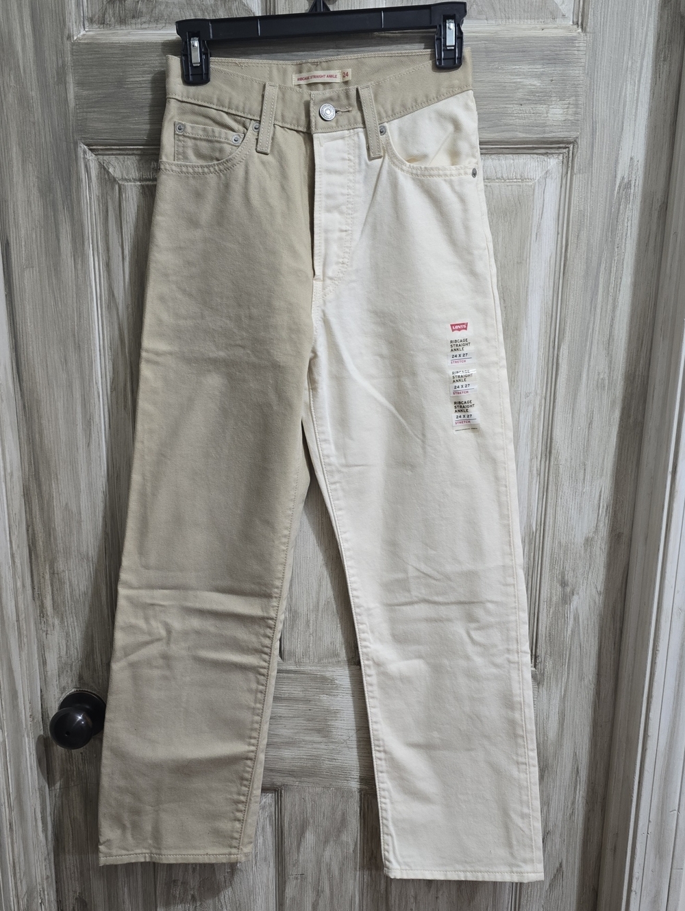 Levi's Womens 24 Two-Tone Cream & Beige Ribcage Straight Ankle Jeans NWT